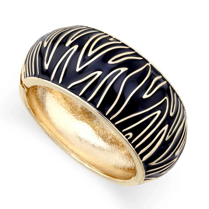 Striped Enamel Cuff Bracelet Plated Bangle for Women Party Wedding