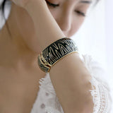 Striped Enamel Cuff Bracelet Plated Bangle for Women Party Wedding