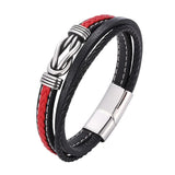 FORTAFY Red Leather Bracelets Men Multilayer Braided Rope Wristband