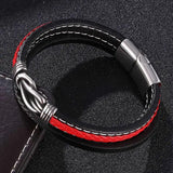 FORTAFY Red Leather Bracelets Men Multilayer Braided Rope Wristband