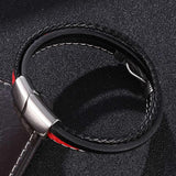 FORTAFY Red Leather Bracelets Men Multilayer Braided Rope Wristband
