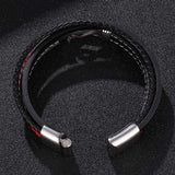 FORTAFY Red Leather Bracelets Men Multilayer Braided Rope Wristband
