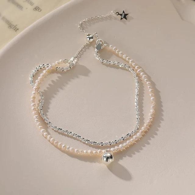 Silver Gypsophila Pearl Double Layer Bracelet Women Fine Jewelry