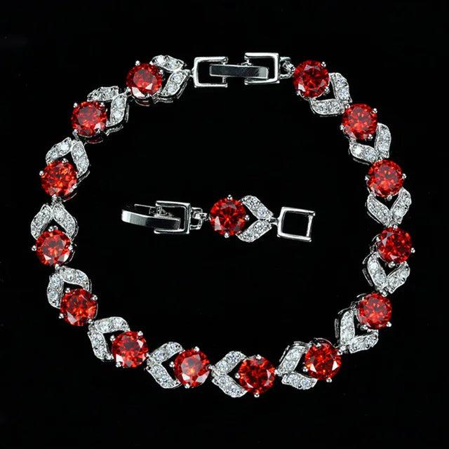 Olive Green Cubic Zirconia Stone Link Bracelet for Women