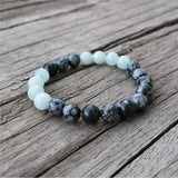 8mm Aquamarine Snowflake Obsidian Prayer Bracelet