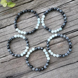8mm Aquamarine Snowflake Obsidian Prayer Bracelet