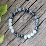 8mm Aquamarine Snowflake Obsidian Prayer Bracelet
