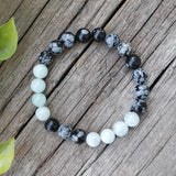 8mm Aquamarine Snowflake Obsidian Prayer Bracelet