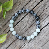 8mm Aquamarine Snowflake Obsidian Prayer Bracelet