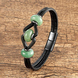 Natural Amethyst Crystal Stone Bracelet Leather Rope Stainless Steel Men Women