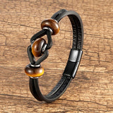 Natural Amethyst Crystal Stone Bracelet Leather Rope Stainless Steel Men Women