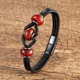 Natural Amethyst Crystal Stone Bracelet Leather Rope Stainless Steel Men Women