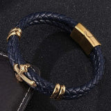 Double Circle Leather Men Bracelet with Cross Charm