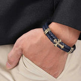 Double Circle Leather Men Bracelet with Cross Charm