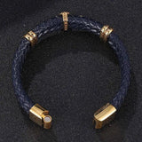 Double Circle Leather Men Bracelet with Cross Charm