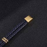 Double Circle Leather Men Bracelet with Cross Charm