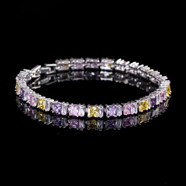 Pera Yellow Pink Purple CZ Stone Tennis Bracelet for Women B022