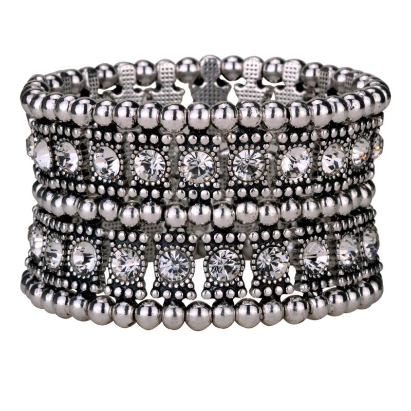 Crystal Wedding Bridal Jewelry Silver Cuff Bracelet