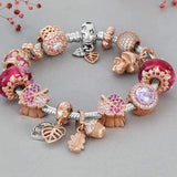 Flower & Maple Leaf Beads Charm Bracelets with Snake Chain for Women