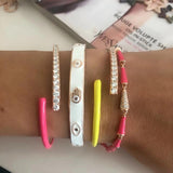 Summer Rose Enamel Evil Eye Open Cuff Bangle Bracelet