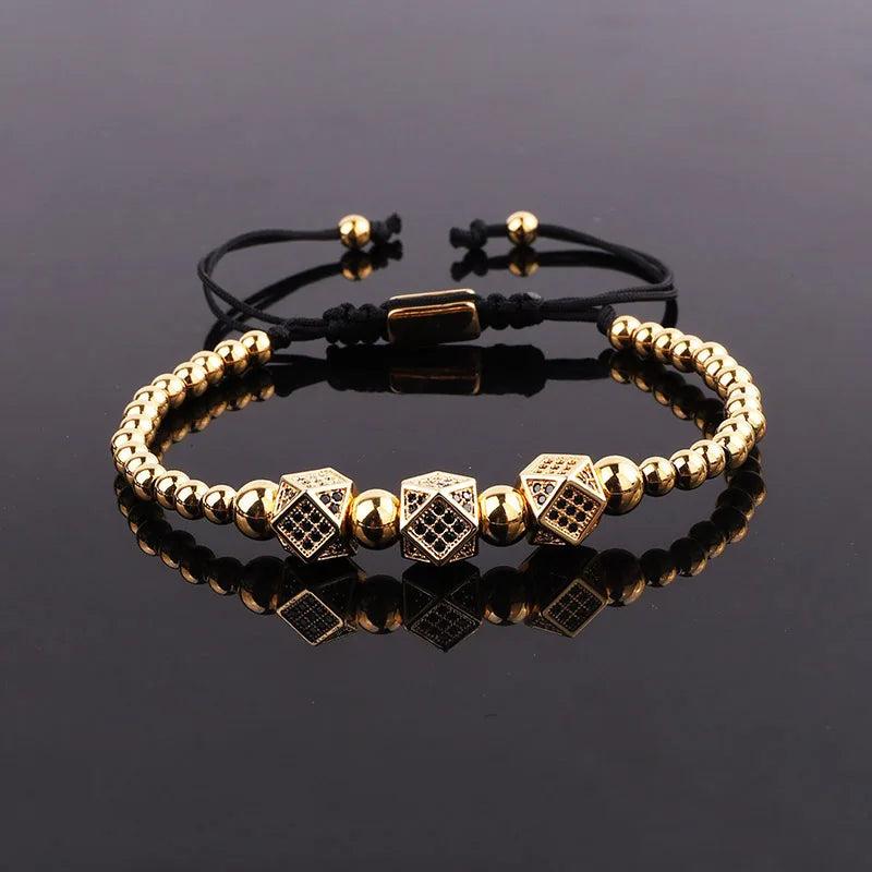 CZ Pave Crown Charm Bracelet Set for Men