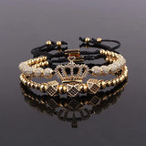 CZ Pave Crown Charm Bracelet Set for Men