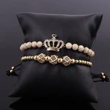 CZ Pave Crown Charm Bracelet Set for Men