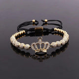 CZ Pave Crown Charm Bracelet Set for Men