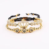 CZ Pave Crown Charm Bracelet Set for Men