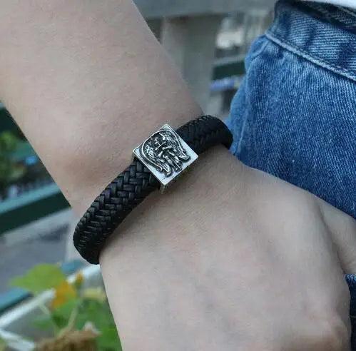 Punk Leather Cuff Bracelet Stainless Steel Clasp