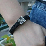 Punk Leather Cuff Bracelet Stainless Steel Clasp