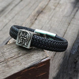 Punk Leather Cuff Bracelet Stainless Steel Clasp
