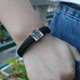 Punk Leather Cuff Bracelet Stainless Steel Clasp