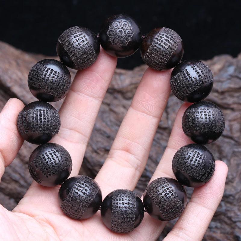Wooden Beads Tibetan Ebony 20mm Prayer Wheel Bracelet Men's