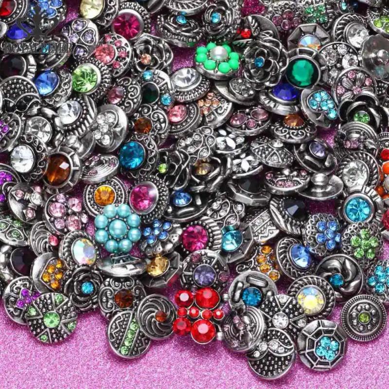 20pcs Rhinestone Metal Charms 12mm Snap Button Jewelry for DIY Bracelet