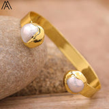 Turquoise Chunky Beads Cuff Bracelet Baroque Pearl Bangle