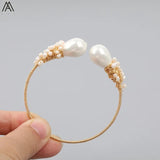 Turquoise Chunky Beads Cuff Bracelet Baroque Pearl Bangle