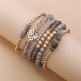 6-Piece Gray Beaded Strand Bracelets Set