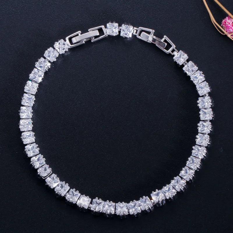 CWWZircons Princess Cut CZ Women Tennis Bracelet High CZ Jewelry