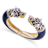 Double Wolf Head Enamel Cuff Bracelet for Women and Girls