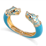 Double Wolf Head Enamel Cuff Bracelet for Women and Girls