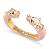 Double Wolf Head Enamel Cuff Bracelet for Women and Girls