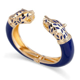 Double Wolf Head Enamel Cuff Bracelet for Women and Girls