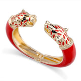Double Wolf Head Enamel Cuff Bracelet for Women and Girls