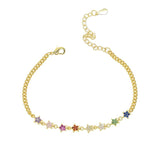 Rainbow Cz Cuban Link Chain Bracelet For Women with Star Charm