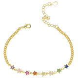 Rainbow Cz Cuban Link Chain Bracelet For Women with Star Charm