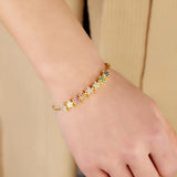 Rainbow Cz Cuban Link Chain Bracelet For Women with Star Charm
