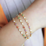 Rainbow Cz Cuban Link Chain Bracelet For Women with Star Charm