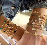 Rainbow Cz Cuban Link Chain Bracelet For Women with Star Charm