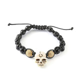 Johnny Hallyday Men's Skull Beads Bracelet Rope Biker Wristband Jewelry